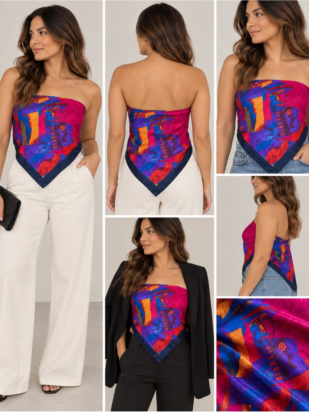 Vibrant Abstract Scarf Picasso Inspired Cubism Art Print Square Statement Scarf